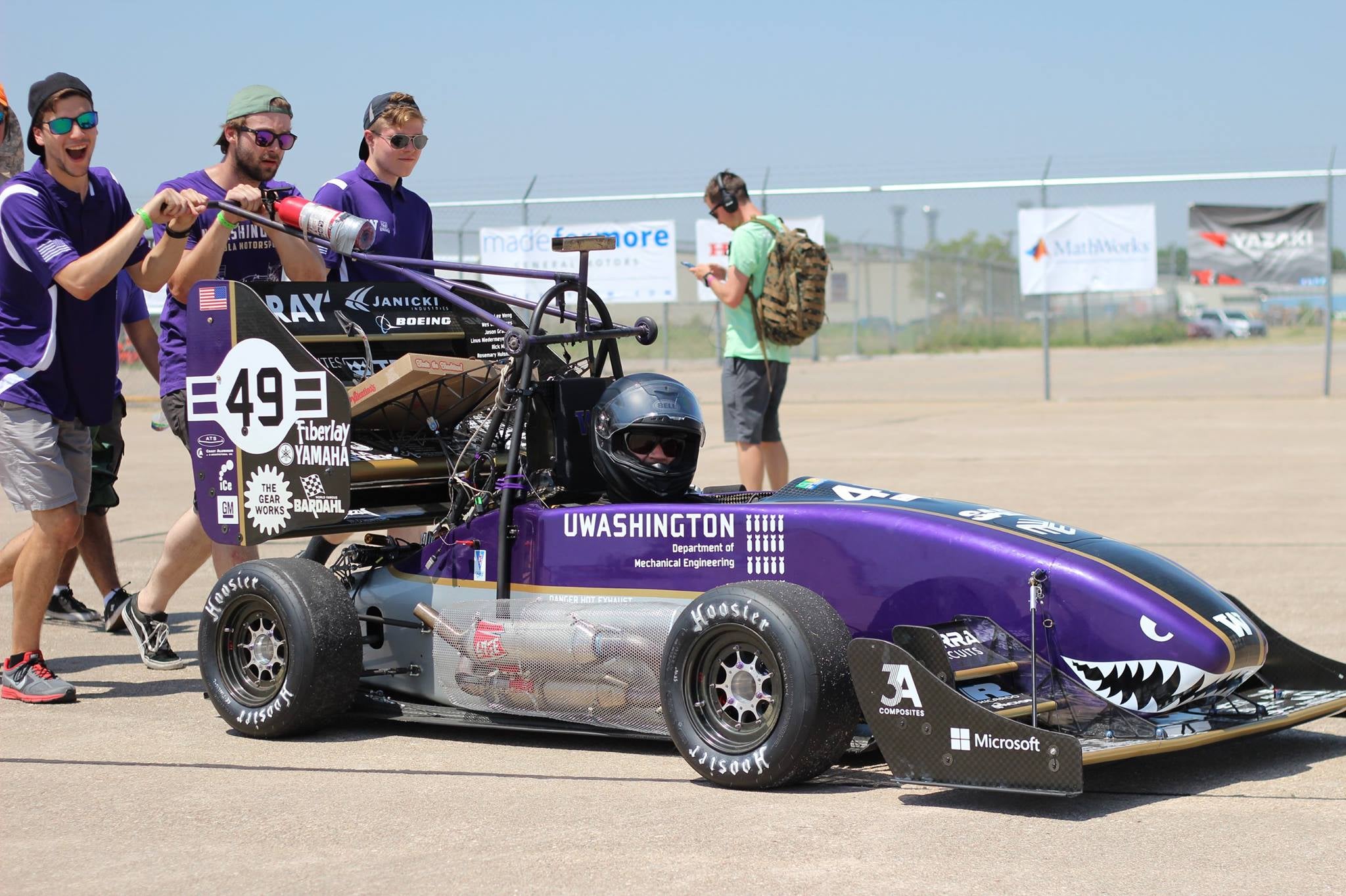 University of Washington's Formula Motorsports team, comprised of largely engineering students, built this lightweight 355 lb vehicle in only 9 months. Its powerful Yamaha YFZ-450OR engine can produce nearly 60hp. It also features a carbon fiber chassis, aero package, and custom Double A- arm suspension. 